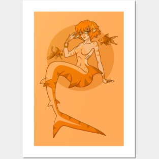 Orange Tiger Mermaid Posters and Art